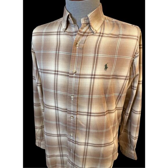 Ralph Lauren Classic Fit Flannel Plaid Button Front Shirt Sz. M Brown/Cream - Picture 5 of 8